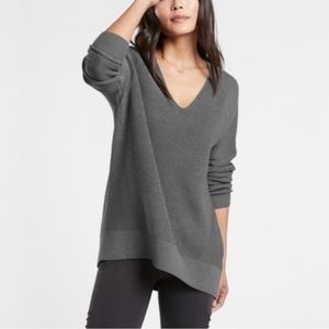 Athleta Hanover Merino Wool Blend V Neck Sweater Top | Mist Grey Sz S Loungewear